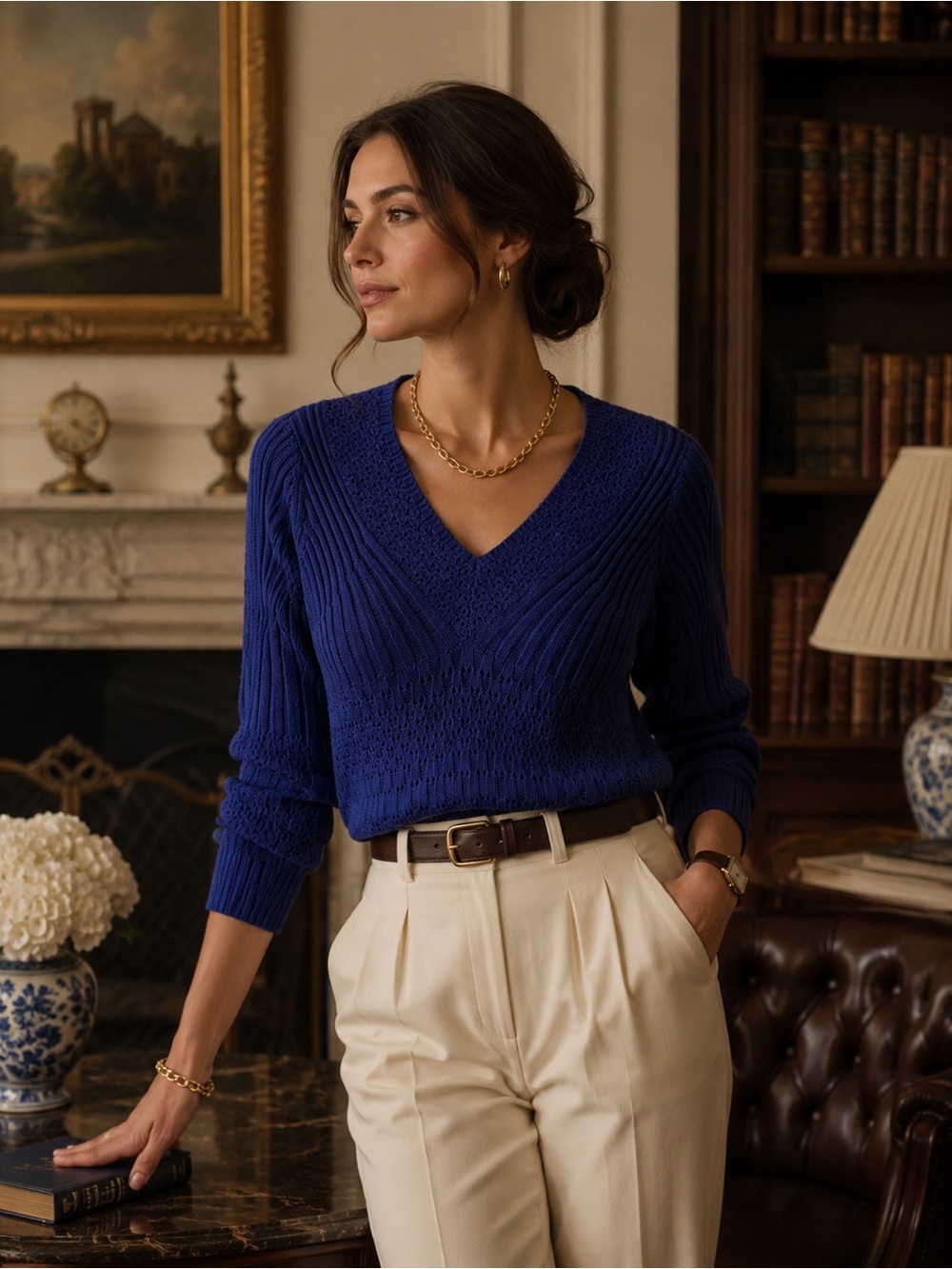 Calvin Klein Jeans Deep Blue V-Neck Knit Sweater